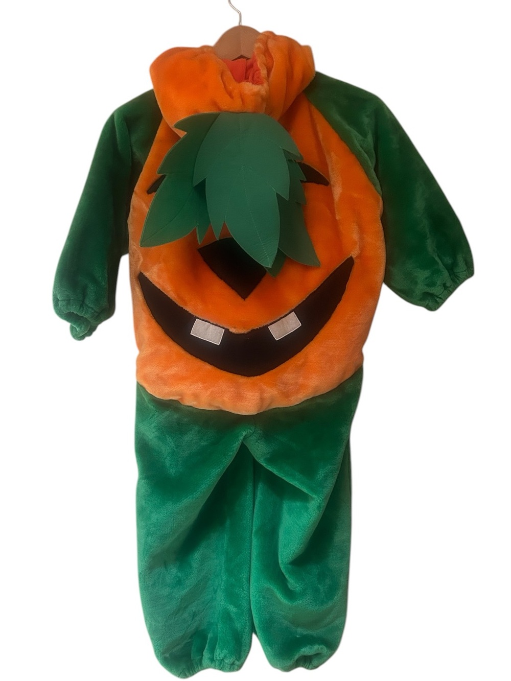 Pumpkin Costume Kids 6-8 Plush Trick or Treat Warm Hooded Jack-o’-lantern Suit